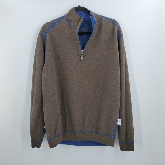 Tommy Bahama Pullover Half Zip Sweater Blue Cotton - Picture 6 of 8